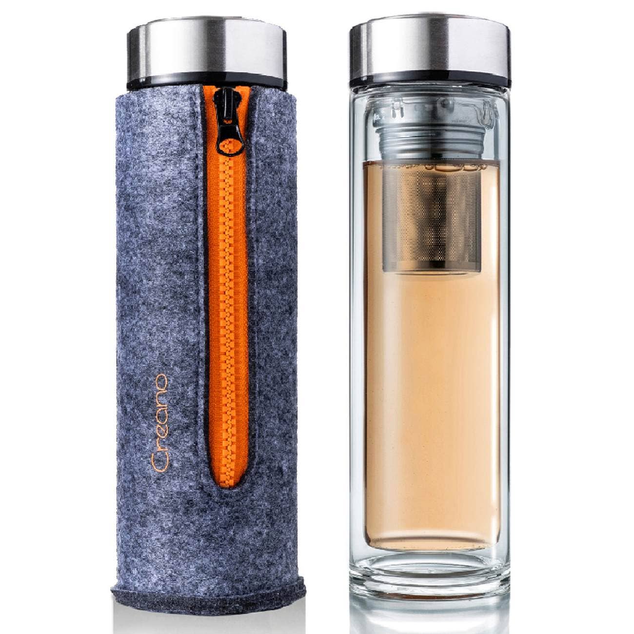 Double-walled teamaker incl. felt bag (400ml); orange
