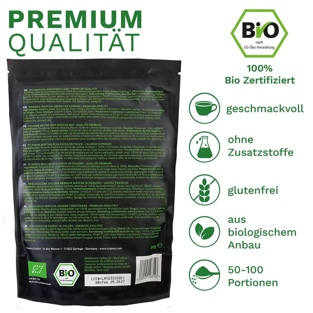 Creano organic matcha tea 100g - premium quality