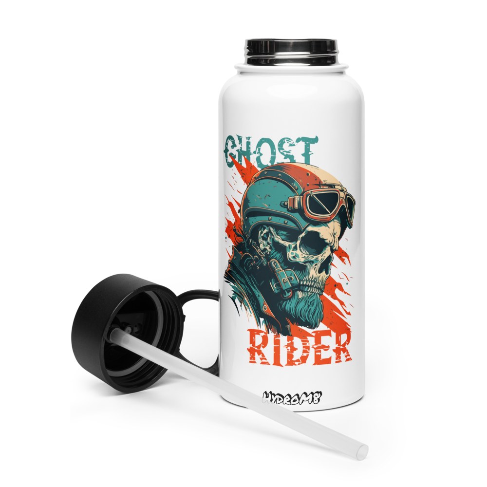 HydroM8 – Ghost Rider nerūdijančio plieno vandens butelis su šiaudiniu dangteliu