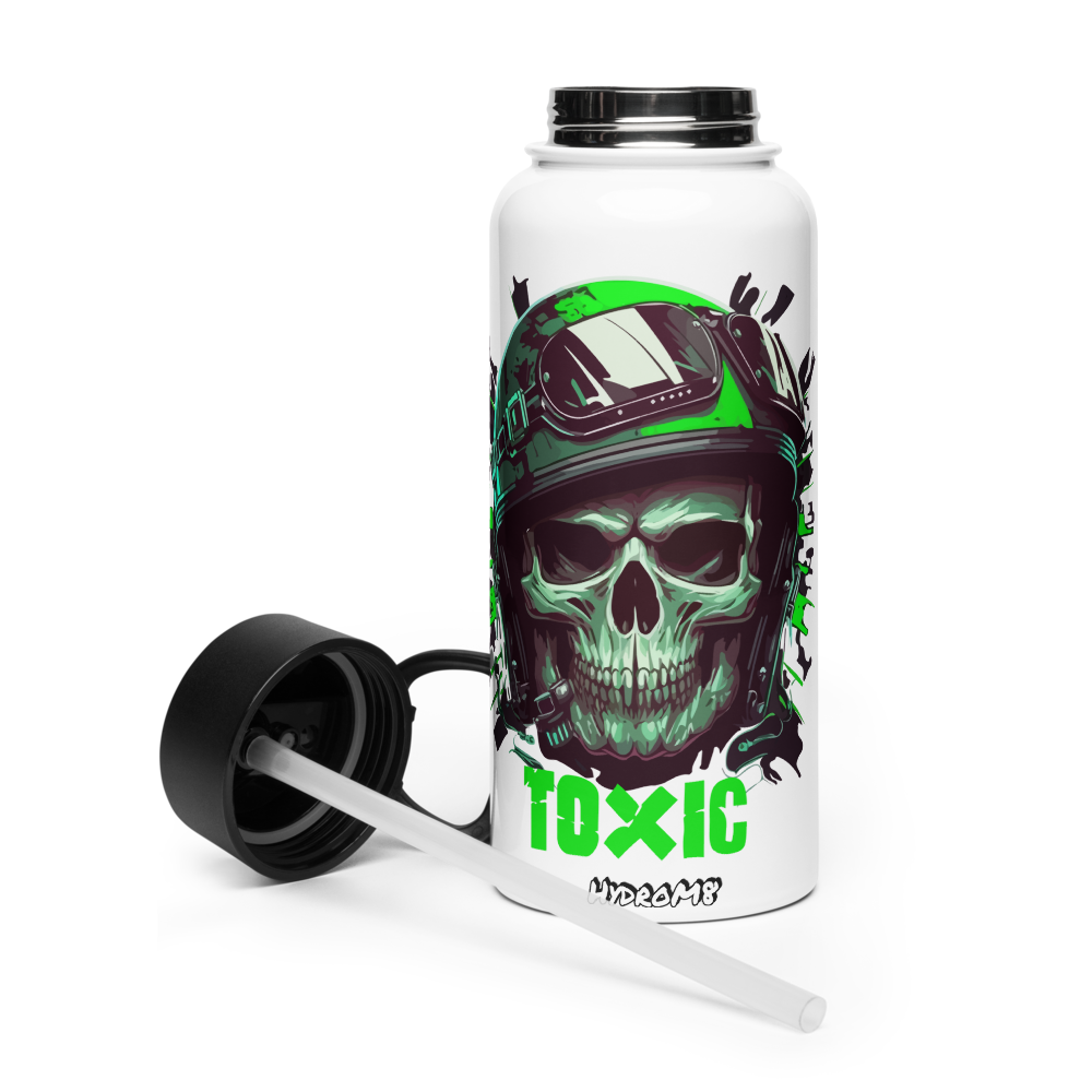 HydroM8 "TOXIC SKULL" Nerūdijančio plieno vandens butelis su šiaudiniu dangteliu