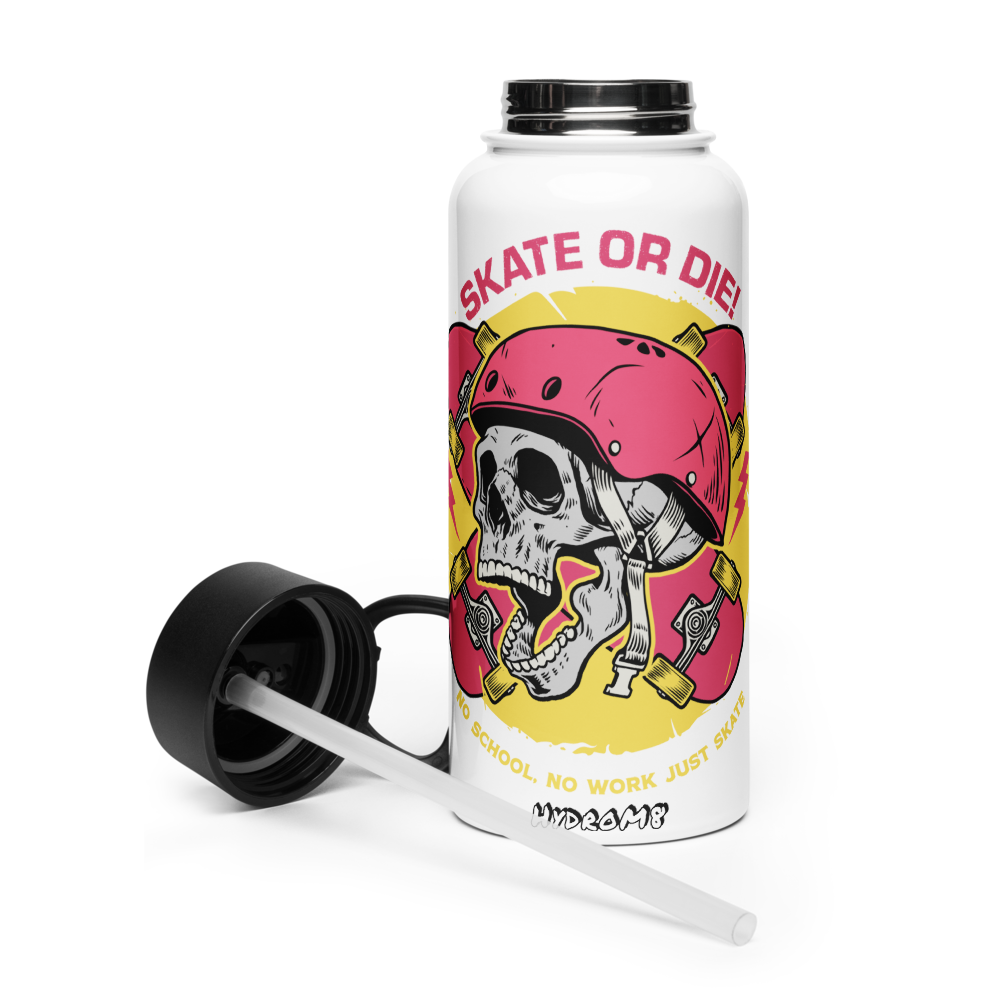 HydroM8 "Skate or Die" Nerūdijančio plieno vandens butelis su šiaudiniu dangteliu