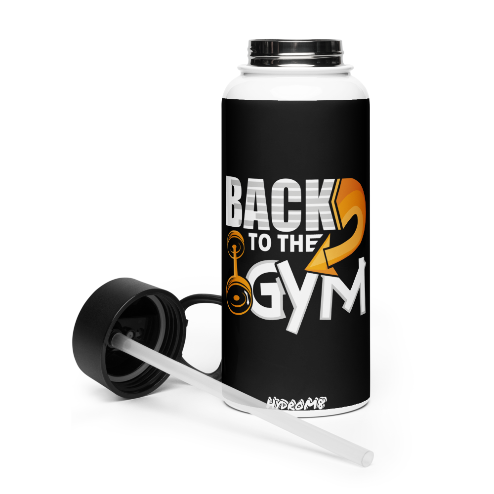 HydroM8 "GYM - v.15" Nerūdijančio plieno vandens butelis su šiaudiniu dangteliu