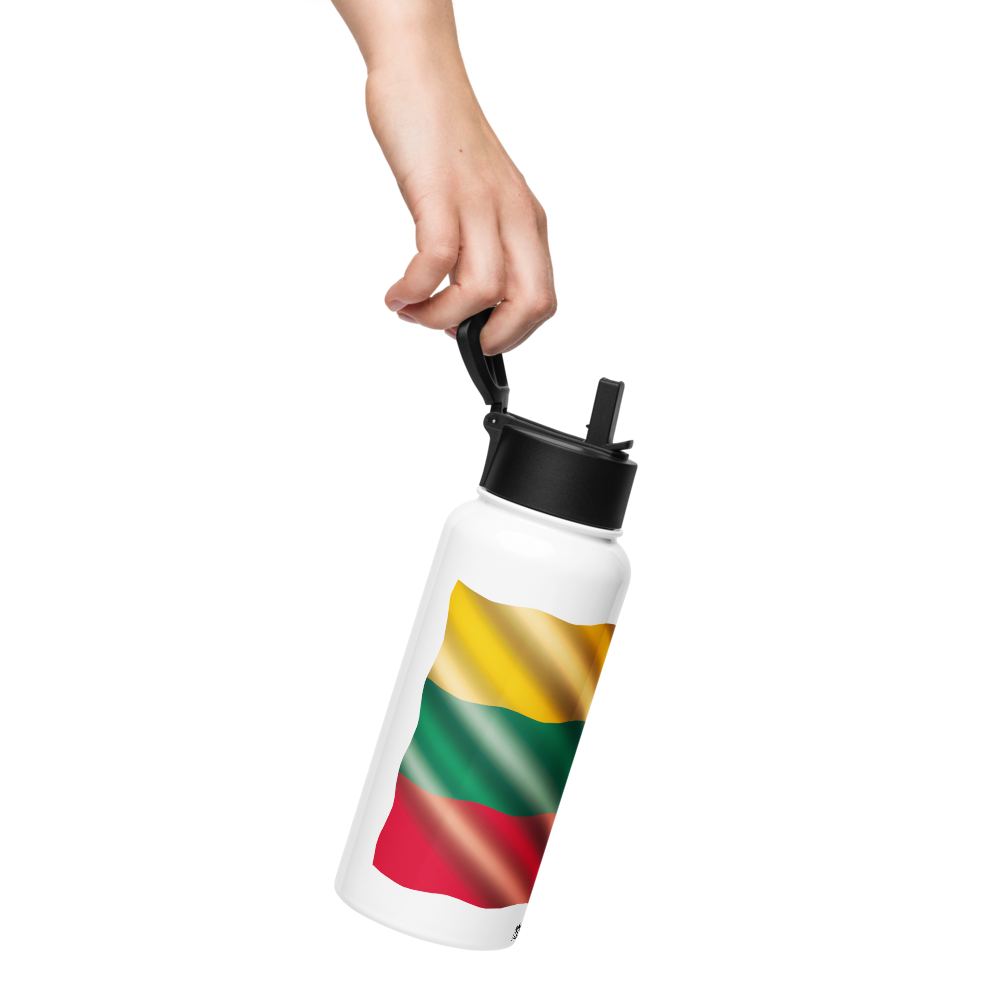 HydroM8 - LT Flag - Nerūdijančio plieno vandens butelis su šiaudiniu dangteliu