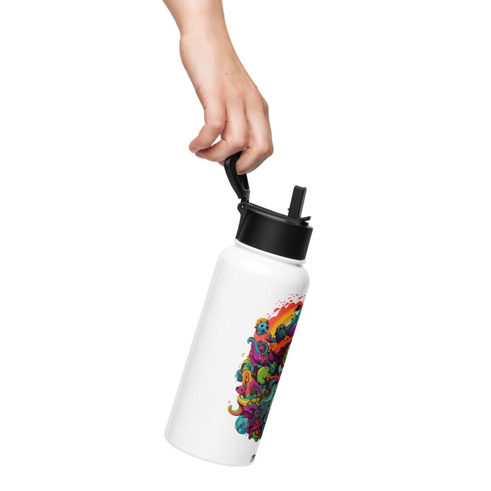HydroM8 "PSY - v.15" Nerūdijančio plieno vandens butelis su šiaudiniu dangteliu