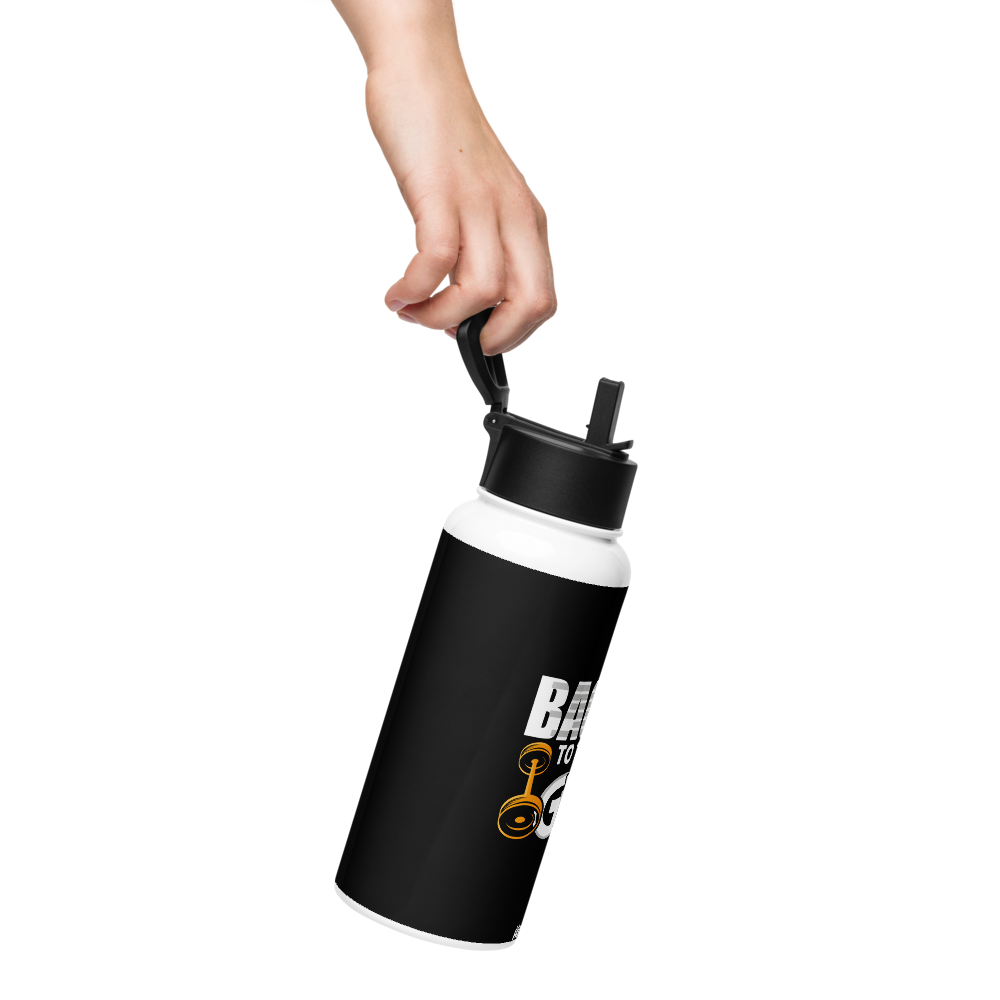 HydroM8 "GYM - v.15" Nerūdijančio plieno vandens butelis su šiaudiniu dangteliu