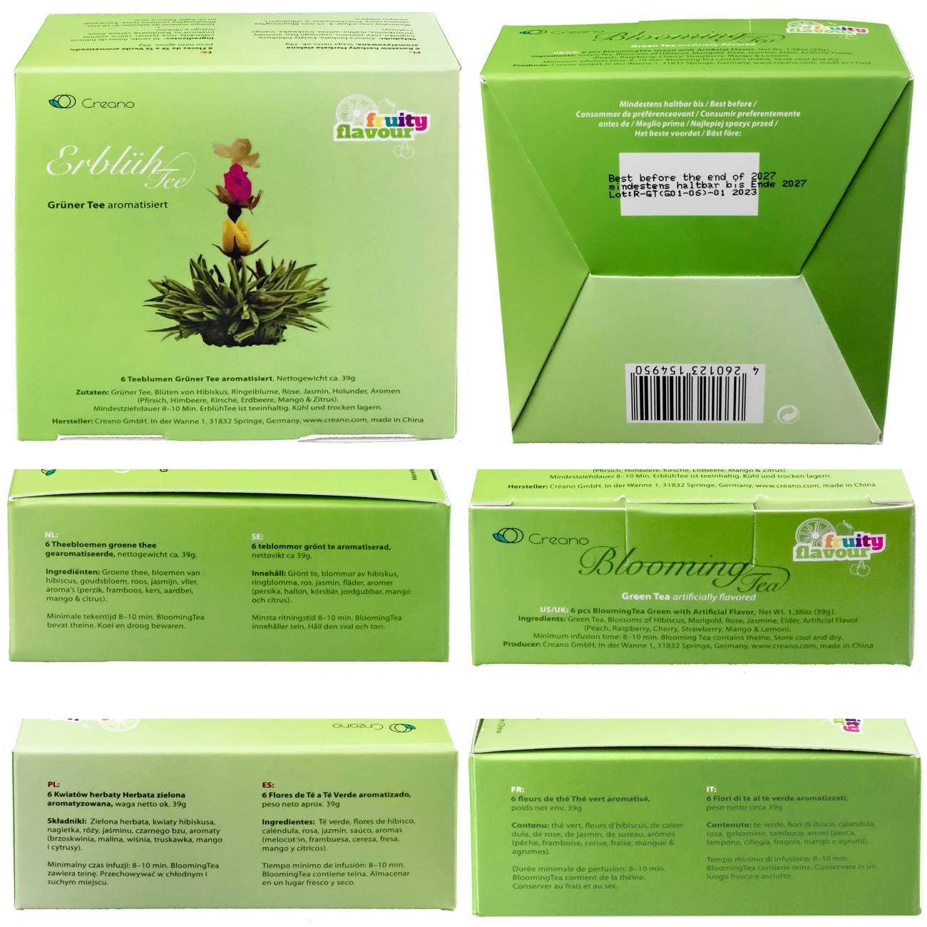 Creano Blooming Tea Mix – Fruity Green Tea with 6 Varieties | Handcrafted Flowering Tea Gift Set