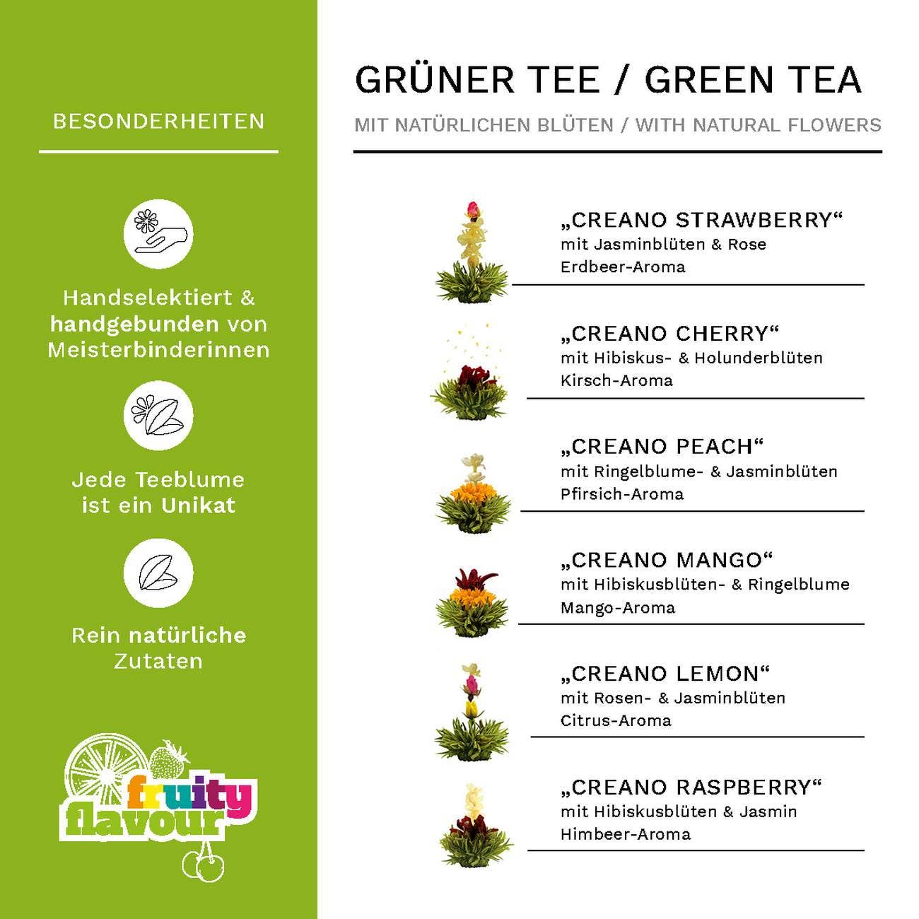 Creano Blooming Tea Mix – Fruity Green Tea with 6 Varieties | Handcrafted Flowering Tea Gift Set