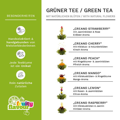 Creano Blooming Tea Mix – Fruity Green Tea with 6 Varieties | Handcrafted Flowering Tea Gift Set