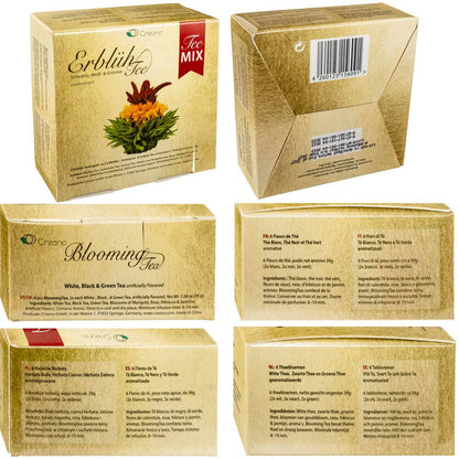 Creano Blooming Tea Mix – 6 Varieties of White, Green & Black Tea | Handcrafted Flowering Tea Gift Set