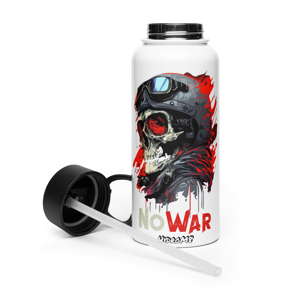 HydroM8 "No War" Stainless steel water bottle with a straw lid