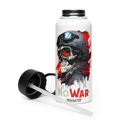 HydroM8 "No War" Stainless steel water bottle with a straw lid